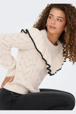 Only Strik|Bluser & Skjorter<Onlisolde Ls Frill O-Neck Knt