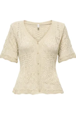 Only T-Shirts & Toppe|Ammevenligt Tøj<Onllovely Ss Glitter Button Top Knt