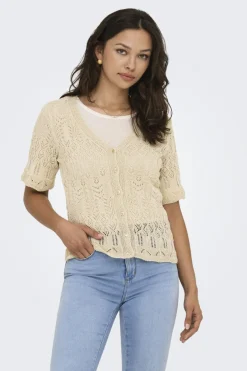Only T-Shirts & Toppe|Ammevenligt Tøj<Onllovely Ss Glitter Button Top Knt