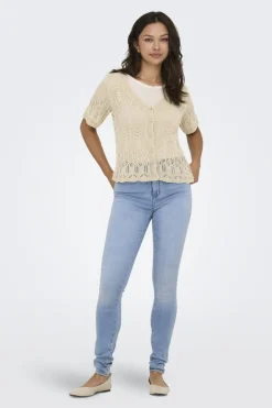 Only T-Shirts & Toppe|Ammevenligt Tøj<Onllovely Ss Glitter Button Top Knt