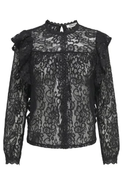 Sale Onlnew Karo Ls Lace Ruffle Top Bluser & Skjorter