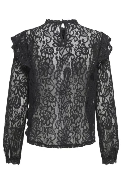 Sale Onlnew Karo Ls Lace Ruffle Top Bluser & Skjorter