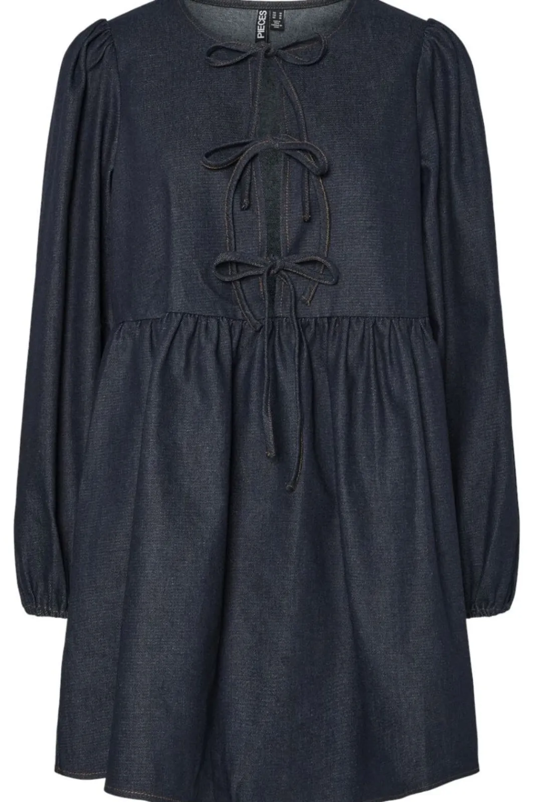 Pieces Kjoler<Pcasta Ls O-Neck Tie Denim Dress