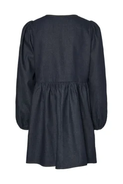 Pieces Kjoler<Pcasta Ls O-Neck Tie Denim Dress