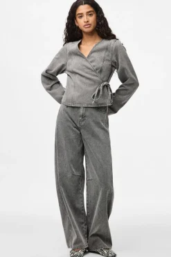 Sale Pcfenna Ls Denim Wrap Shirt Fsy Bluser & Skjorter