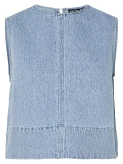 Pieces T-Shirts & Toppe<Pcflora Sl Denim Top