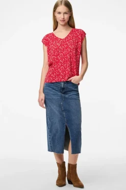 New Pcflora Ss V-Neck Top T-Shirts & Toppe