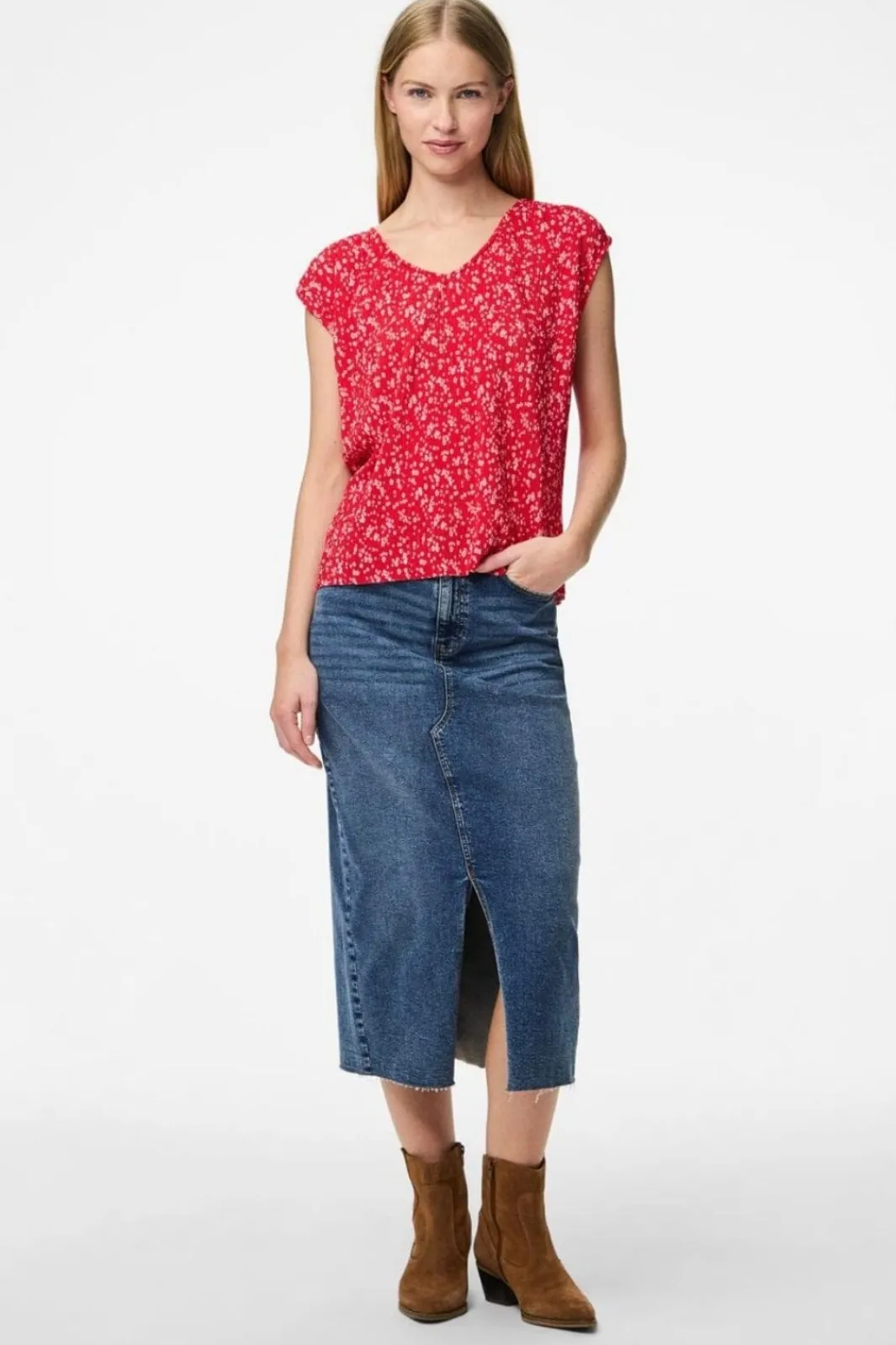 New Pcflora Ss V-Neck Top T-Shirts & Toppe