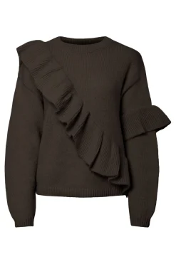 Pieces Strik|Bluser & Skjorter<Pcnor Ls O-Neck Knit Frill Pullover