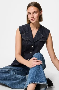 Pieces Veste<Pcnua Sl Fitted Denim Vest Fsy