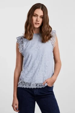 Pieces T-Shirts & Toppe<Pcolline Sl Lace Top