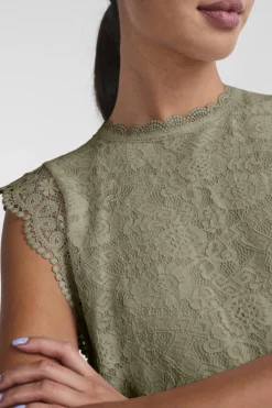 Pieces T-Shirts & Toppe<Pcolline Sl Lace Top 17120454