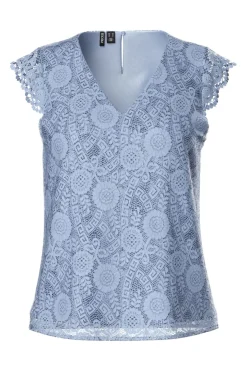 Pieces T-Shirts & Toppe<Pcolline Sl Lace V-Neck Top 17154614