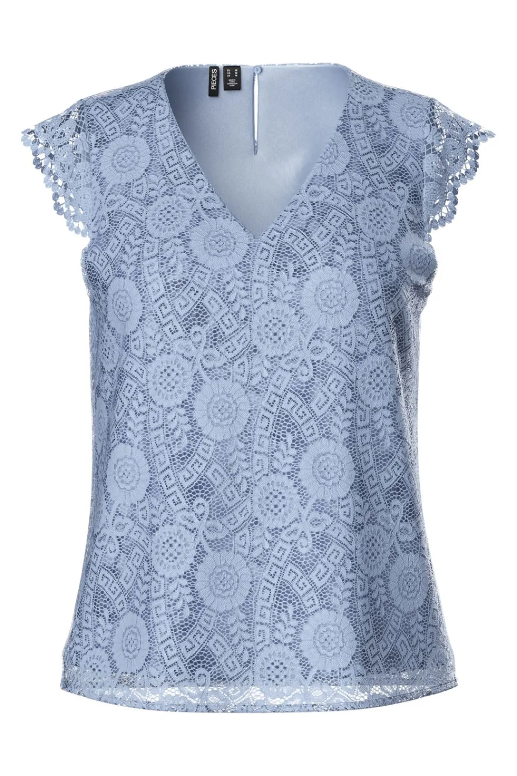 Pieces T-Shirts & Toppe<Pcolline Sl Lace V-Neck Top 17154614
