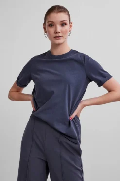 Pieces T-Shirts & Toppe<Pcria Ss Fold Up Solid Tee