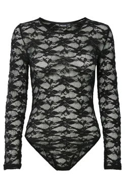 Clearance Pcrillo Flower Lace Ls Bodystocking Nattøj & Lingeri|Bluser & Skjorter