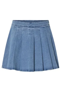 Pieces Nederdele<Pcsilje Plissé Mini Denim Skirt