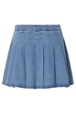 Pieces Nederdele<Pcsilje Plissé Mini Denim Skirt