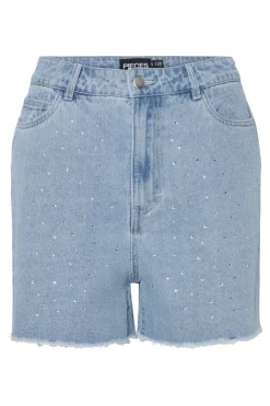 Pieces Shorts<Pctamra Rhinestone Denim Shorts