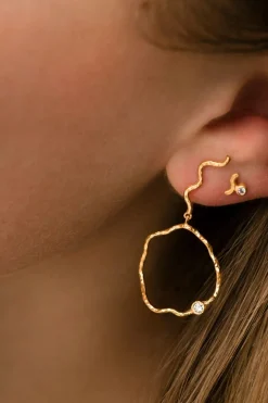 Stine A Øreringe<Petit Wave Earring Goldenen With Stone