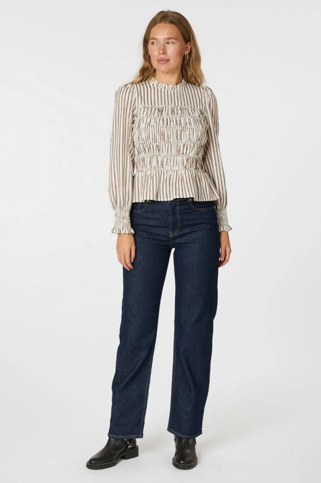 Clearance Possa Twin Stripe Smock Blouse 165011 Bluser & Skjorter