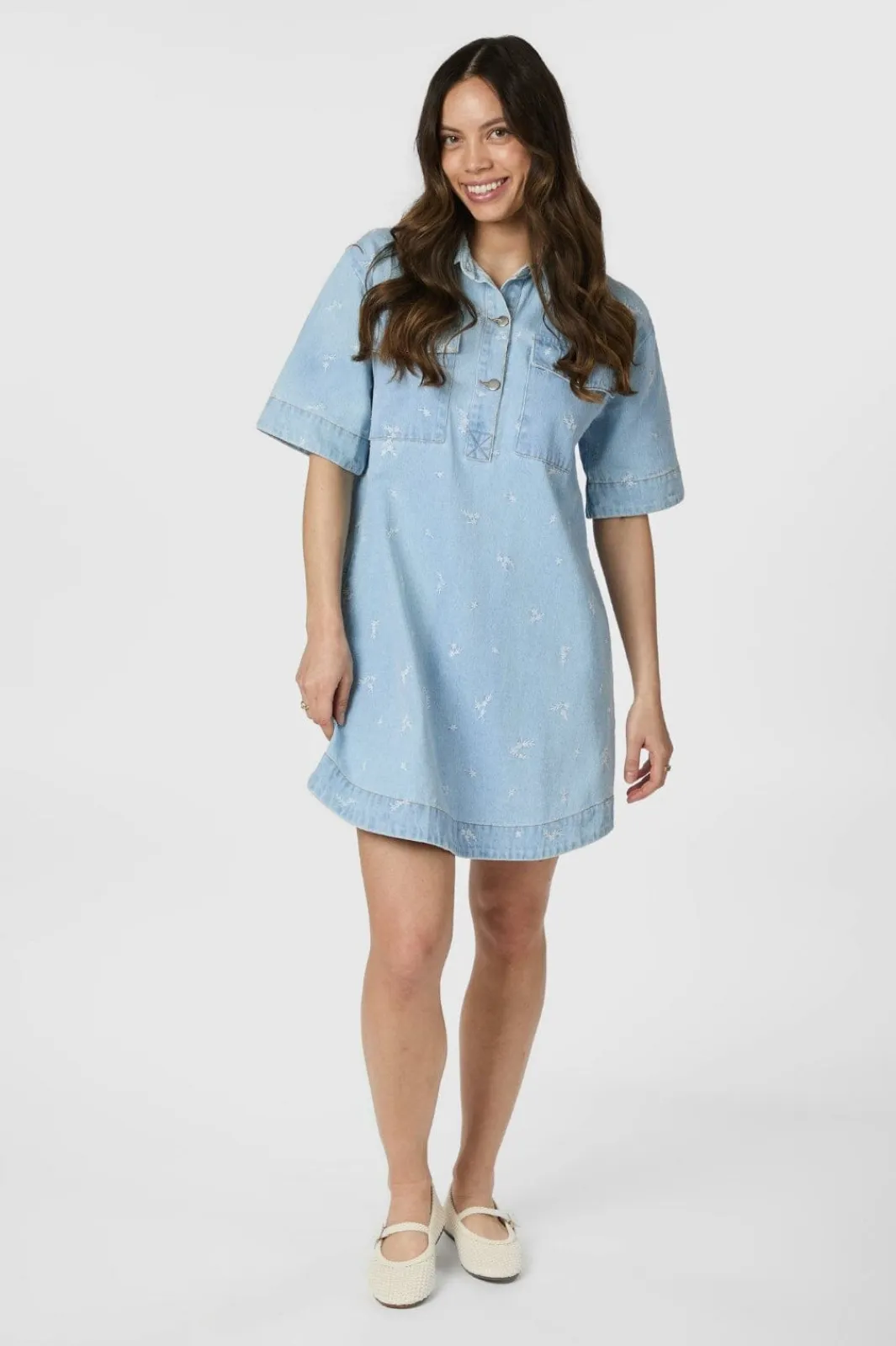 Clearance Saras Denim Emb Dress 166045 Kjoler