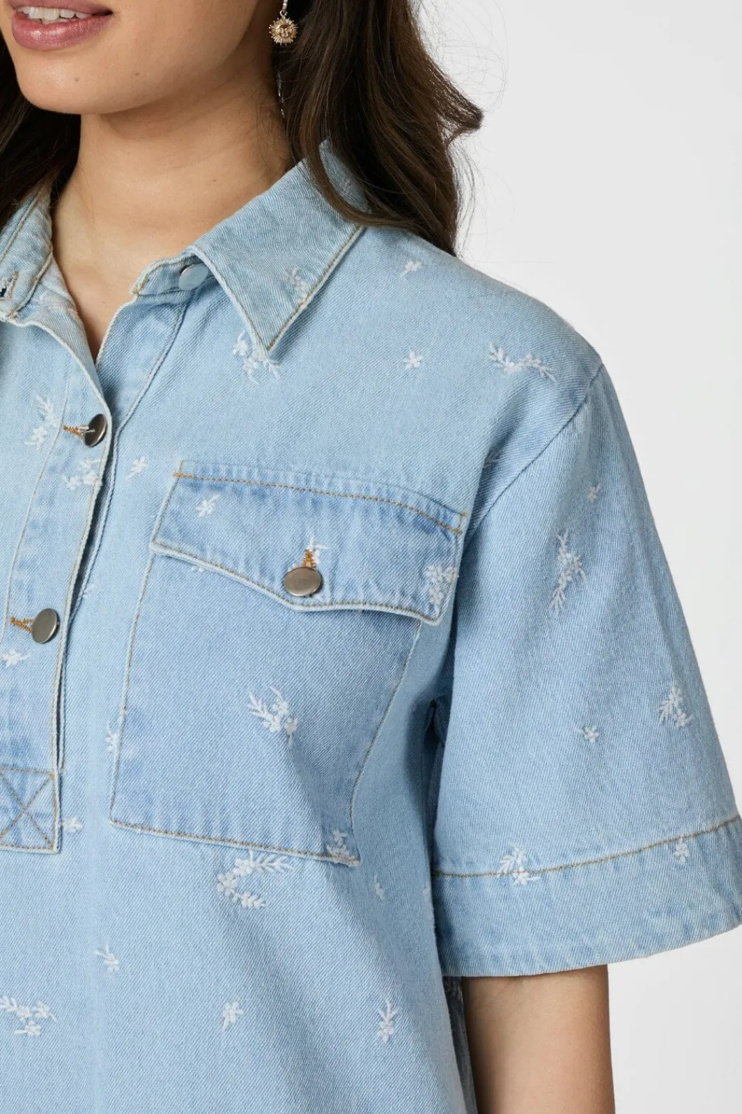 Clearance Saras Denim Emb Dress 166045 Kjoler