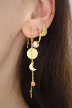 Stine A Øreringe<Sun And Moon Earring With Chain