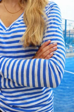 Hot Ulla-Ls-Vneck-Stripe-Tshirt 22160 Bluser & Skjorter