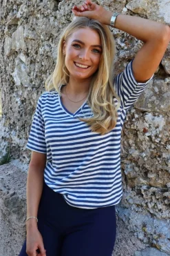 Liberte T-Shirts & Toppe<Ulla-Ss-Vneck-Stripe-Tshirt 21674