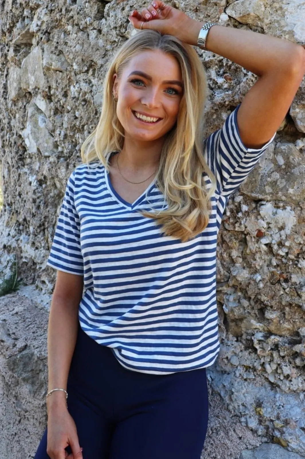 Liberte T-Shirts & Toppe<Ulla-Ss-Vneck-Stripe-Tshirt 21674