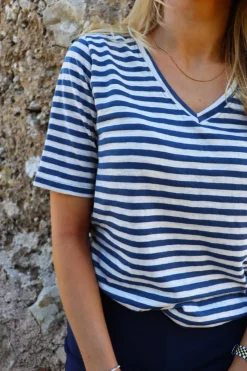 Liberte T-Shirts & Toppe<Ulla-Ss-Vneck-Stripe-Tshirt 21674
