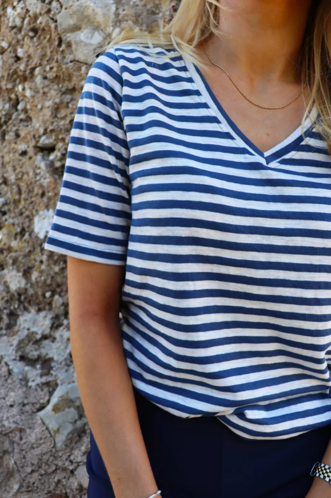 Liberte T-Shirts & Toppe<Ulla-Ss-Vneck-Stripe-Tshirt 21674
