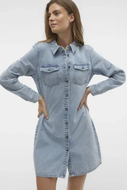 Online Vmjennie Ls Short Denim Dress Mix Kjoler|Ammevenligt Tøj