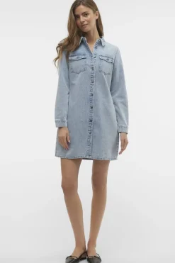 Online Vmjennie Ls Short Denim Dress Mix Kjoler|Ammevenligt Tøj