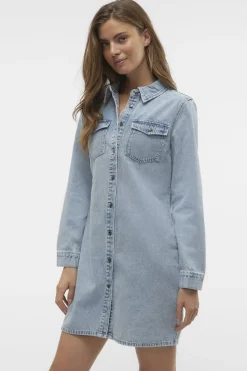 Online Vmjennie Ls Short Denim Dress Mix Kjoler|Ammevenligt Tøj
