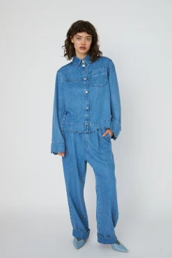 Stella Nova Bluser & Skjorter|Ammevenligt Tøj<Washed Blue Shirt With Scallop Edgewd54-2324