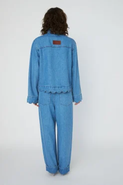 Stella Nova Bluser & Skjorter|Ammevenligt Tøj<Washed Blue Shirt With Scallop Edgewd54-2324